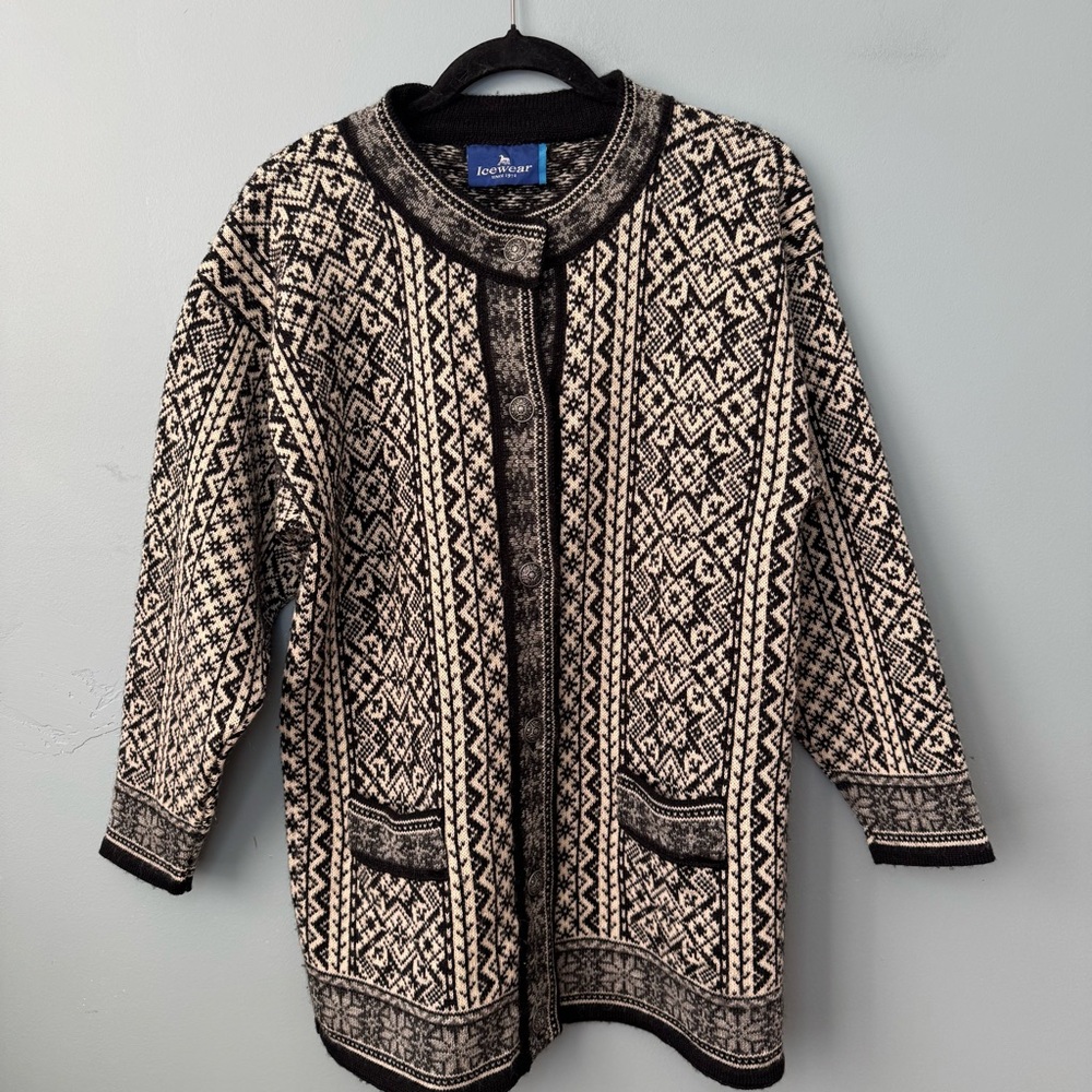 Icewear Icelandic Vintage 100% Wool Nordic Fair Isle Cardigan Sweater Small
